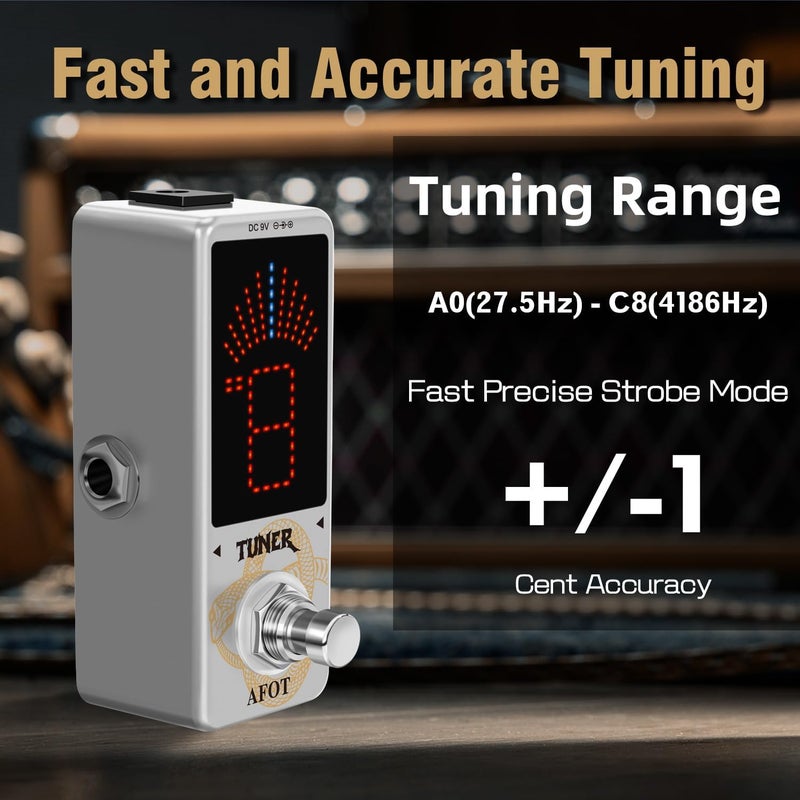 AFOT Tuner Pedal,Chromatic Guitar Tuner Pedal Fast and Accuate Tuner for High Precision ± 1 Cent with Pitch Indicator for Electric Guitar and Bass True Bypass - Image 2